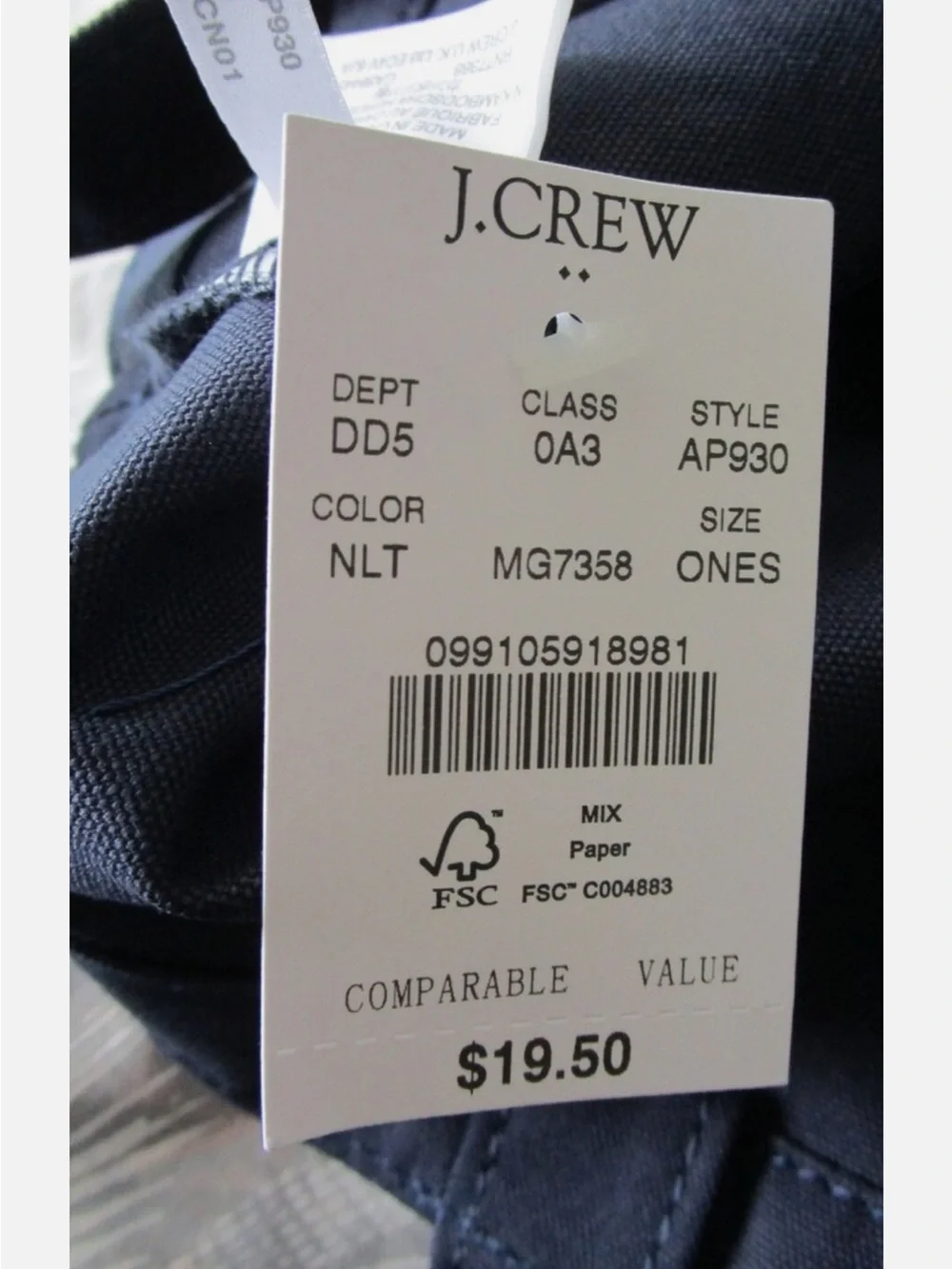 J.Crew Navy Canvas Tote Bag classic w/ tags